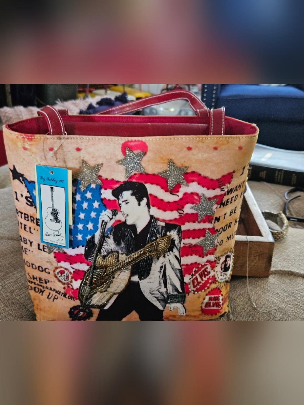 Womens Elvis Canvas Zip Hand Bag - Multi-Color